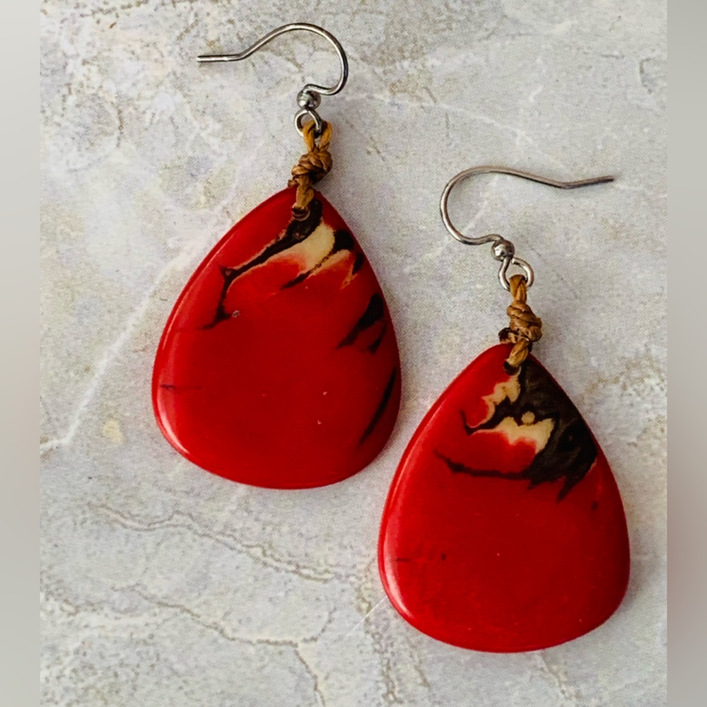 Red Coral Teardrop Earrings Vintage